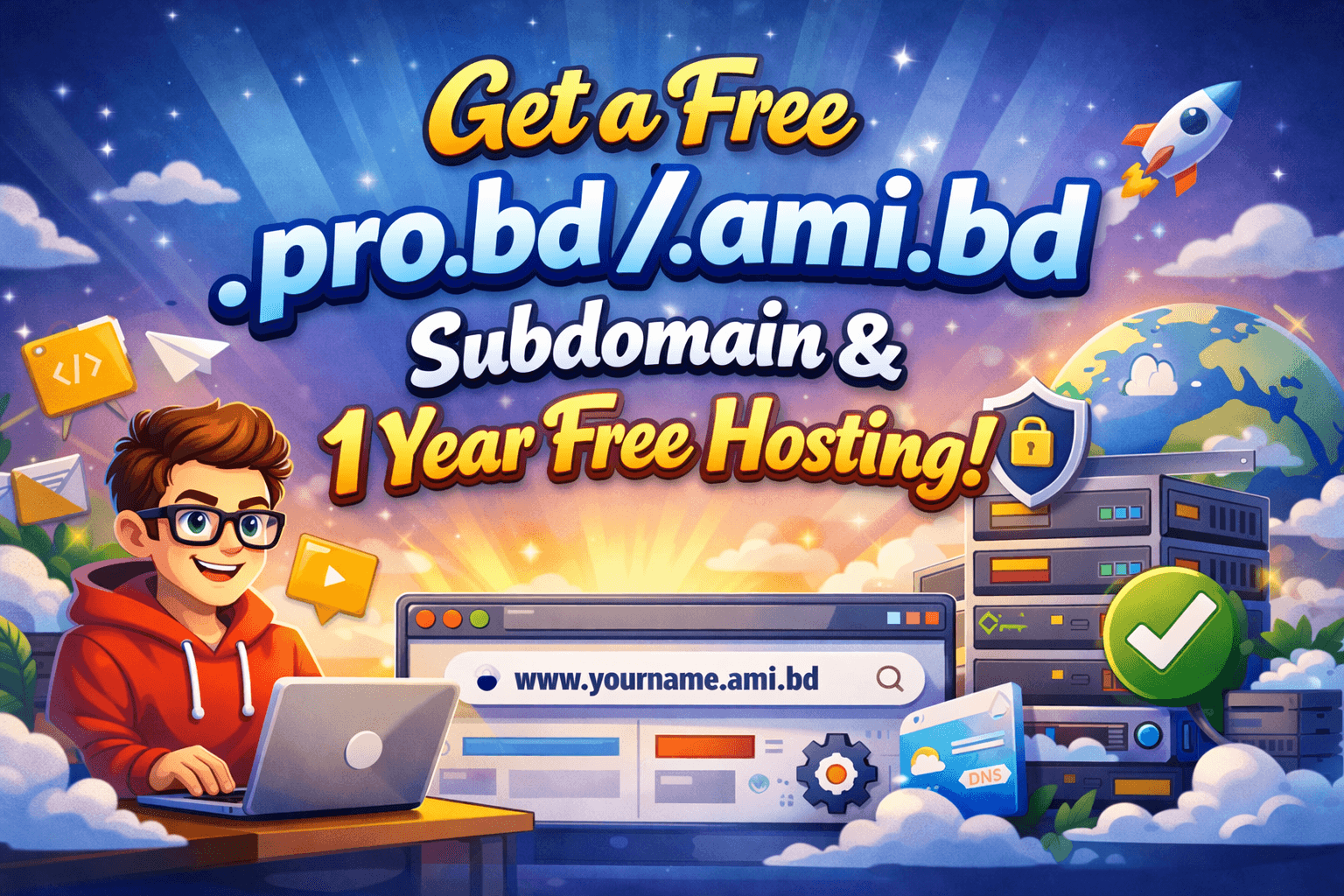 ফ্রিতে ১ বছরের টপ লেভেল সাবডোমেইন (.pro.bd / .bro.bd / .ami.bd / .iam.bd / .apu.bd) + ১ বছরের হোস্টিং নেওয়ার সম্পূর্ণ গাইড